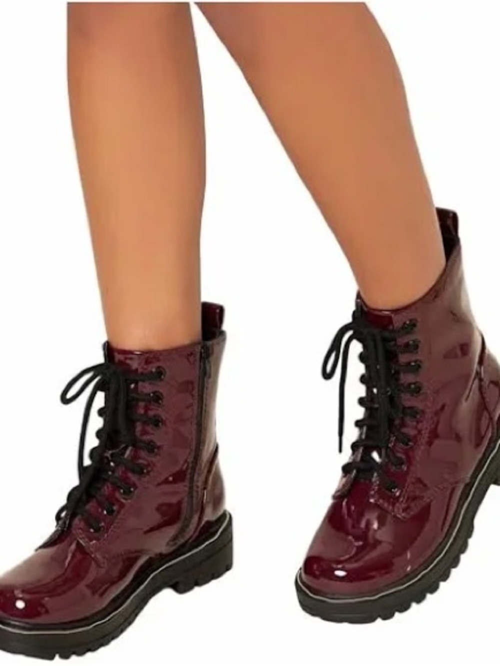 H&M Burgundy Patent Lace-Up Combat Boots